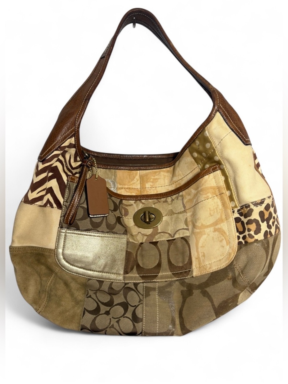 VTG Y2K Large Coach Patchwork Hobo Leopard Zebra Monogram Turn Lock w/ Hangtags - Picture 4 of 14